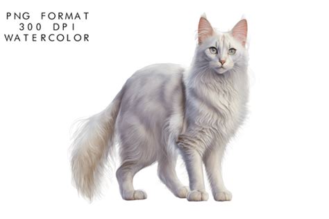 Watercolor Turkish Angora Cat Clipart Graphic By Watercolorbykr