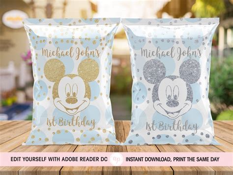 Mickey Mouse Chip Bag Template Decoration Mickey Mouse Potato Etsy