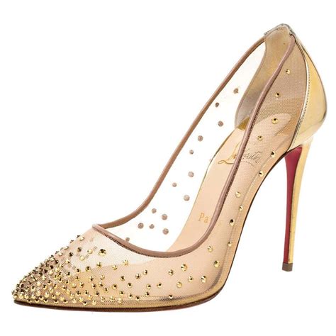 Christian Louboutin Gold Mesh Trim Follies Strass Pointed Toe Pumps Size 37 5 At 1stdibs