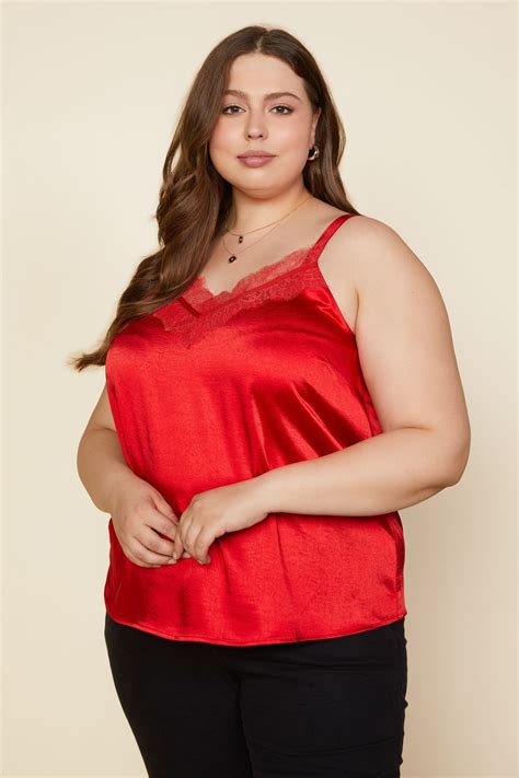 Plus Size Satin Lace Trimmed Cami Shopperboard