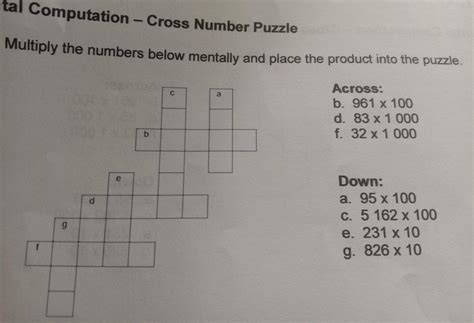 What's in Mental Computation - Cross Number Puzzle Multiply the numbers ...