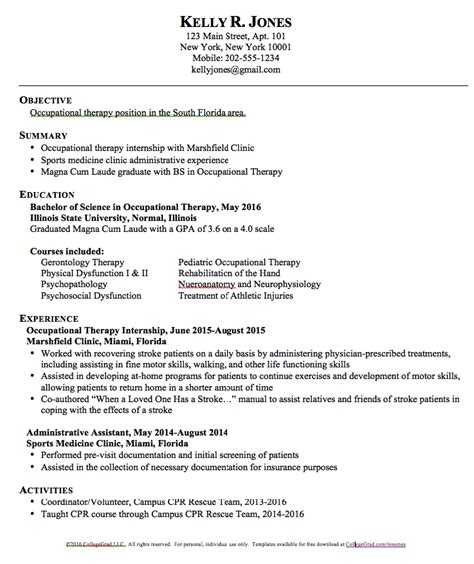 Occupational Therapist Resume Sample - Academic