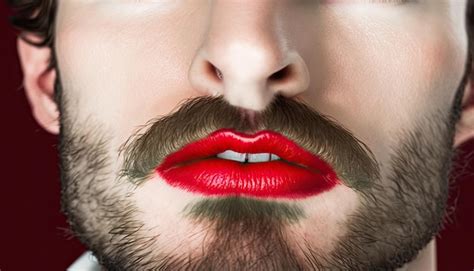 Labios Masculinos Maquillaje Rojo Pintalabios Cerrar Persona Lgbt Con