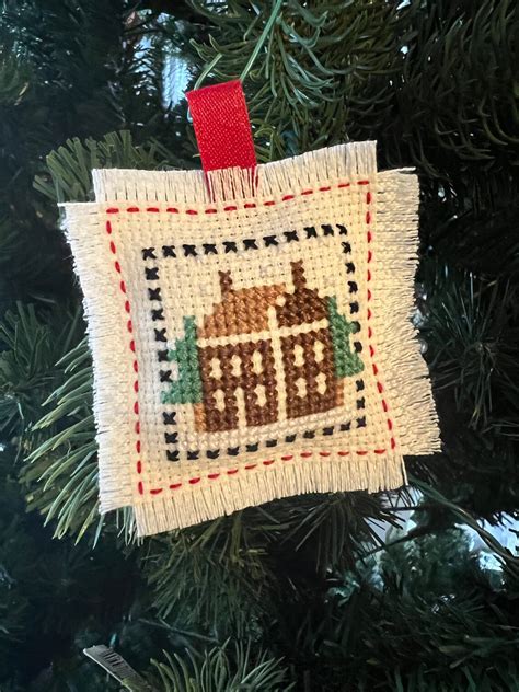 Christmas Pillow Cross Stitched Ornaments Etsy