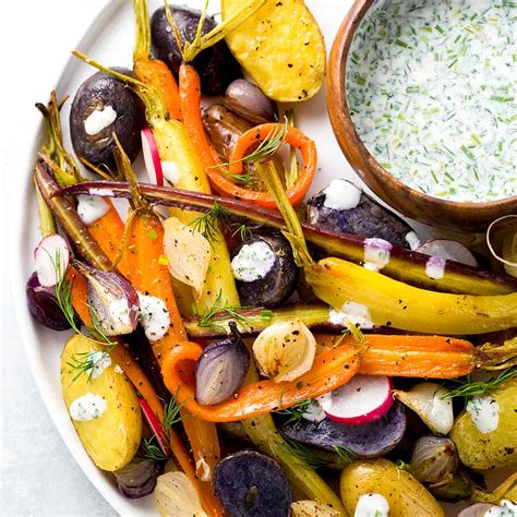 Oven Roasted Root Vegetables With Ranch Sauce Jessica Gavin