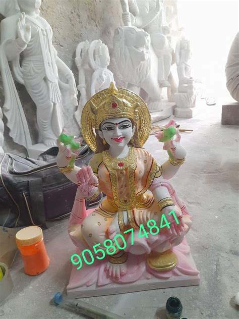 White Painted Marble Laxmi Mata Statue For Worship Size Feet At