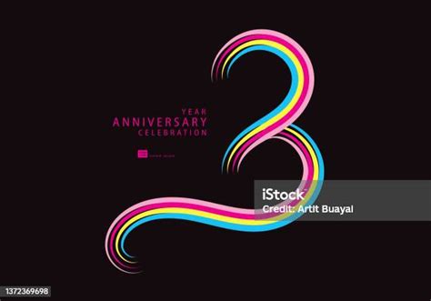 3 Years Anniversary Celebration Logotype Colorful Line Vector 3th Birthday Logo 3 Number Banner