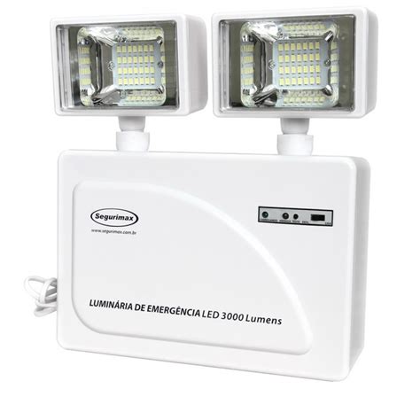 BLOCO AUTÔNOMO LUZ EMERGÊNCIA LED 3000 LUMENS C BATERIA SEGURIMAX