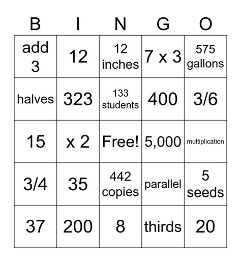 3rd Grade Math Bingo Card