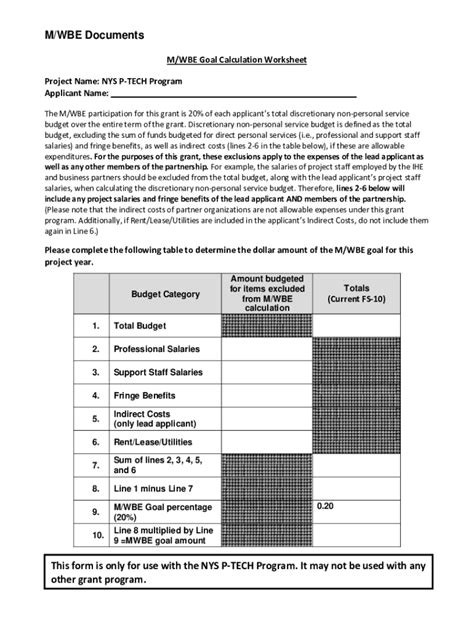 Fillable Online Get The M Wbe Goal Calculation Worksheet New York