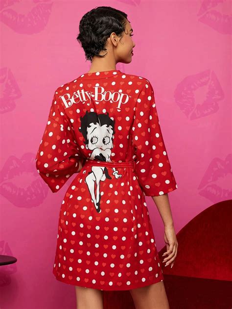 Betty Boop X SHEIN Summer Polka Dot Love Pattern Red Robe Three