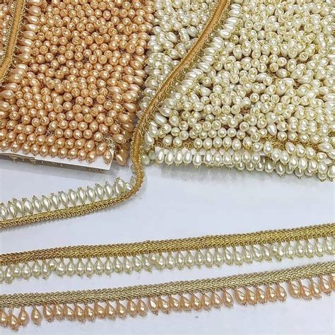 White And Golden Plastic Round Beads Lace For Garments And Handicrafts