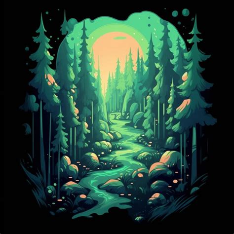 Premium AI Image Illustration Of A River Running Through A Forest