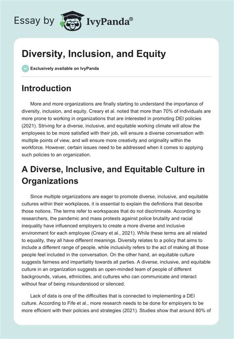 Diversity Inclusion And Equity Words Research Paper Example