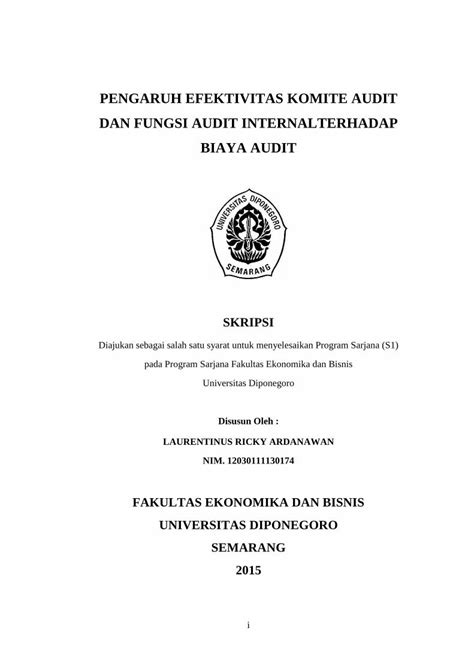 Pdf Pengaruh Efektivitas Komite Audit Dan Fungsi Audit Dan Fungsi