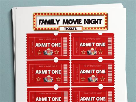 Printable Movie Night Admission Tickets, Movie Night Party, Family