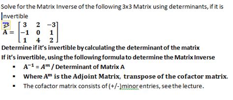 Solved Solve for the Matrix Inverse of the following 3x3 | Chegg.com