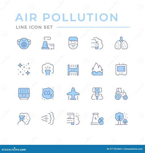 Set Color Line Icons Of Air Pollution Stock Vector Illustration Of Emission Construction