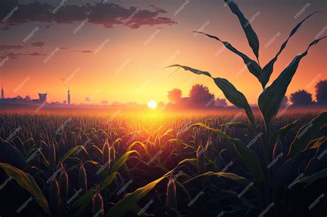 Premium Ai Image Beautiful Morning Sunrise Over The Corn Field