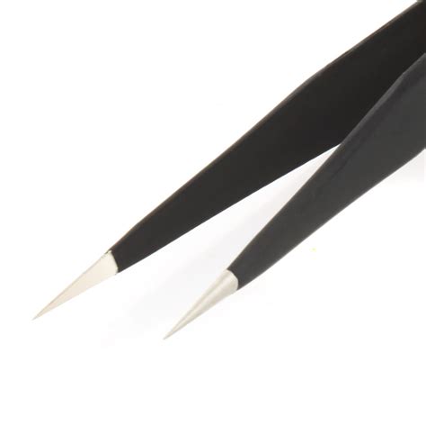 Tu 12b 5anti Static Tweezers Black Elastic Fine Tip Straight Tweezers