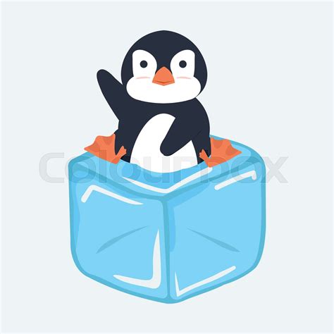 Cute Penguin On Ice Cube Stock Vector Colourbox