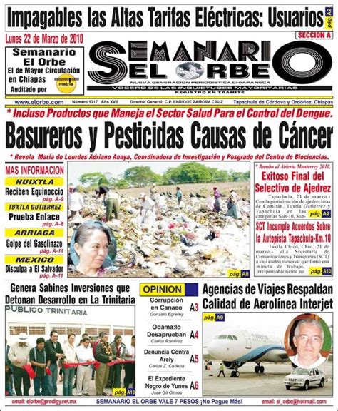 Periódico El Orbe México Periódicos De México Edición De Lunes 22