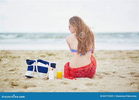 Beautiful Young Woman In Bikini And Red Pareo Stock Image Image Of