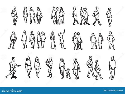 People Sketch Casual Group Of People Silhouettes Outline Hand Drawing