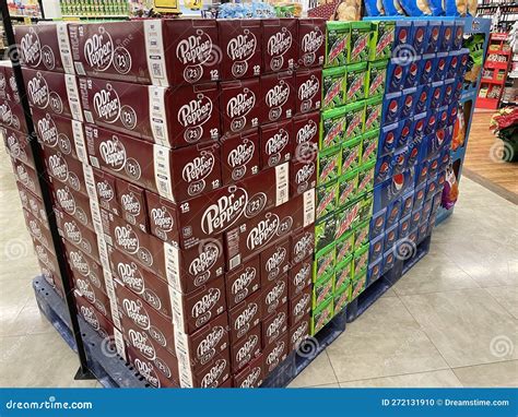 Grocery Store Soda Pepsi Dr Pepper Mtn Dew Display Editorial Image