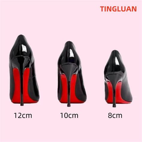 Sepatu Hak Tinggi Wanita Pantat Berkilau Merah Sepatu Pump Merek Kulit