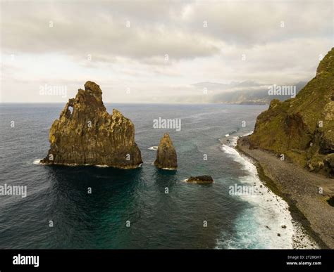 Aerial View Of Miradouro Ilheus Da Ribeira Da Janela Rock Formations