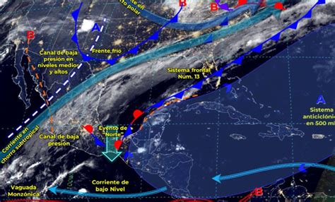 Frente Frío Núm 13 traerá lluvias Intensas y evento de Norte a