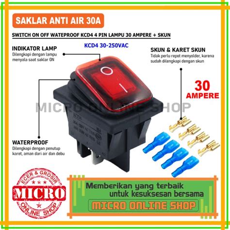 Jual Switch On Off 30 Ampere 4 Pin Besar Anti Air Merah Skun Saklar