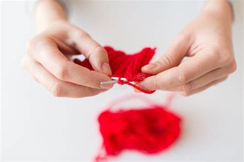 Woman Hands Knitting With Needles And Yarn Stock Image Image Of Warm