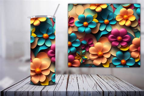 3D Flowers Tumbler Wrap Retro Flowers Graphic By Creativbylisova