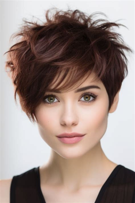 Opt For A Chocolate Brown Pixie With Feathered Layers For Timeless