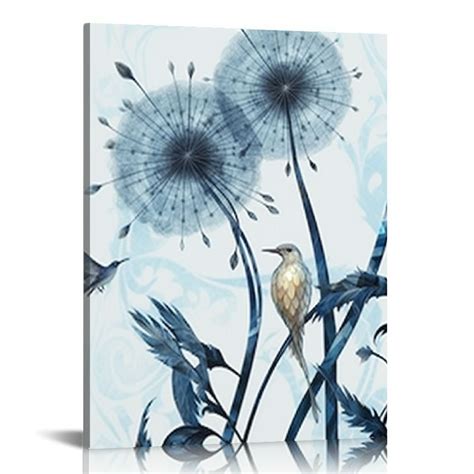 JEUXUS Abstract Blue Dandelion With Dragonfly Canvas Wall Art Decor