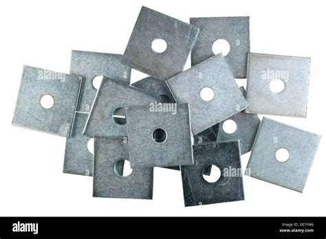 Pile Of Square M10 And M12 50mm By 50mm Zinc Plated Plate Washers Stock