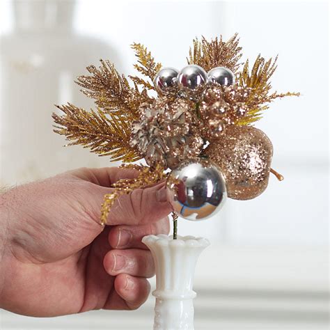 Champagne Glittered Artificial Pine Holiday Floral Pick Picks