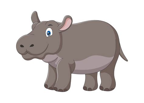 Cute cartoon hippo. Drawing african baby wild animal smiling hippopotamus. Kind smiling jungle ...