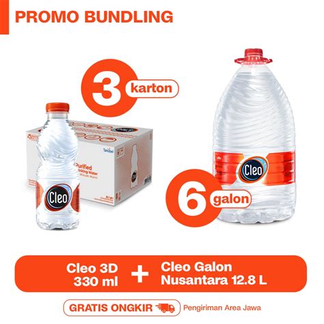 Jual Paket Hemat Air Murni Cleo 3D 330 Ml 3 Karton Cleo 12 8 L 6