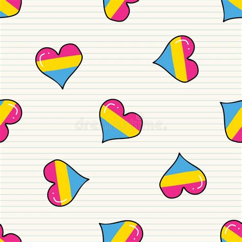 Cute Pansexual Heart Cartoon Seamless Vector Pattern Hand Drawn Isolated Pride Flag For Lgbtq