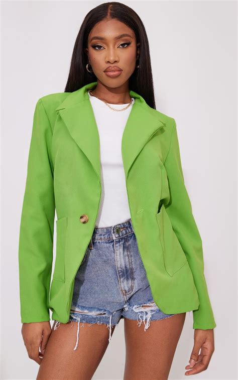 Tall Lime Basic Single Breasted Oversized Blazer Prettylittlething Ca