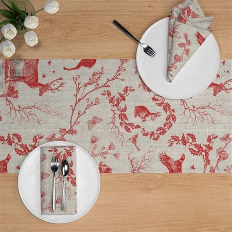 Roostery Tablerunner Toile Christmas Woodland Red And