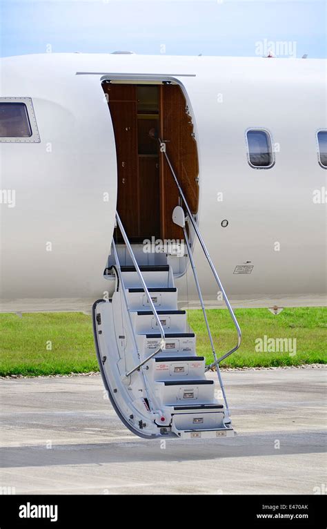 Stairs on a luxury private jet aircraft - Bombardier Global Express ...