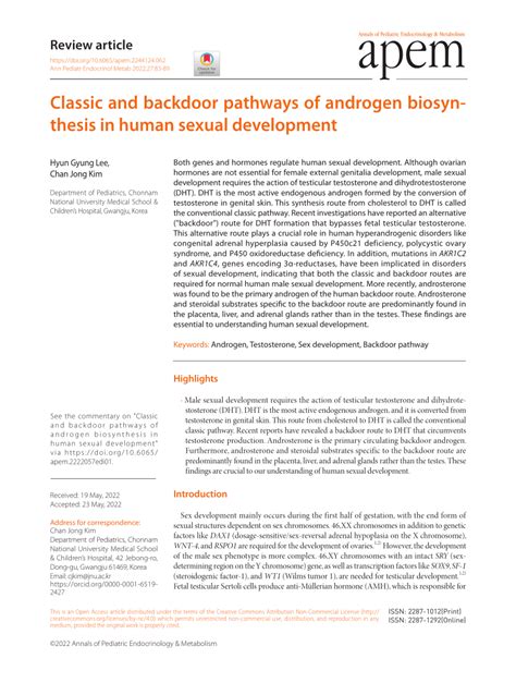 PDF Classic And Backdoor Pathways Of Androgen Biosynthesis In Human