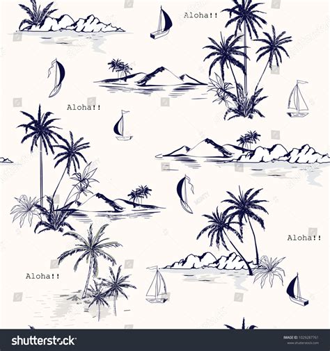 Beautiful Seamless Island Pattern On White Stock Vector Royalty Free