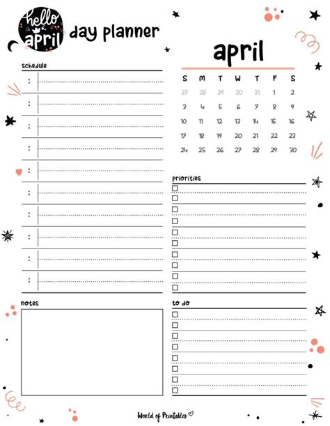 Free Cute April Calendar And Planner Printable Set World Of Printables