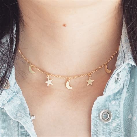 Moon And Star Choker Necklace Imsmistyle