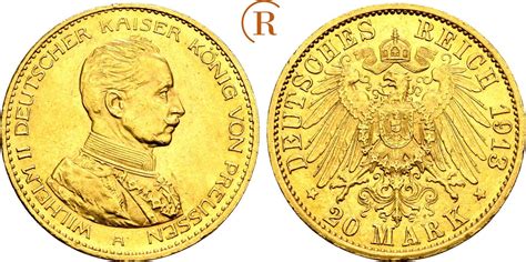 Kaiserreich Preussen 20 Mark Kaiser In Uniform GOLD 1913 A Wilhelm II